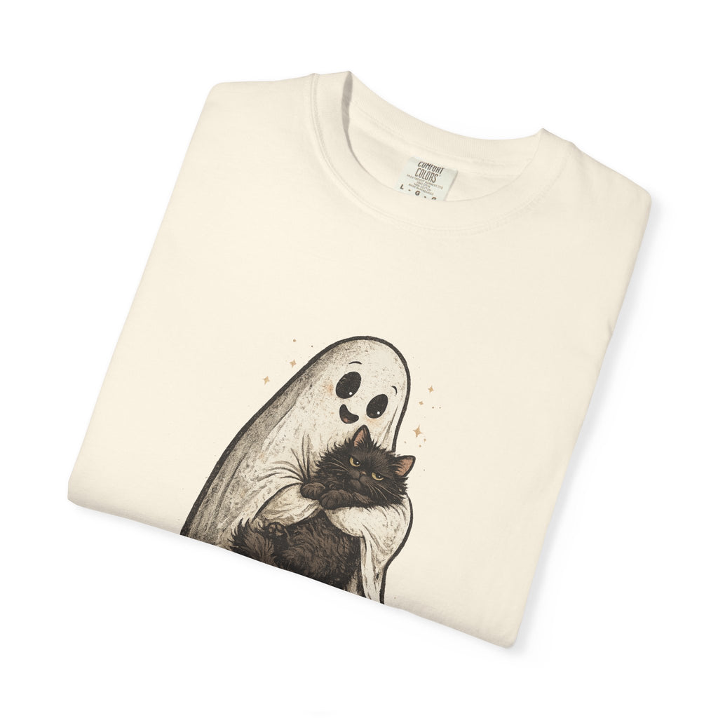Boo & Meow Ghost Hugging Black Cat T-Shirt | Cute Spooky Tee