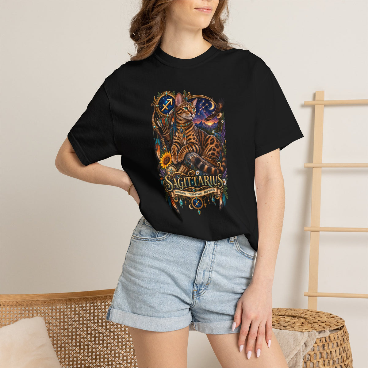 Sagittarius Zodiac Bengal Cat T-Shirt — Astrological Archer Horoscope Tee