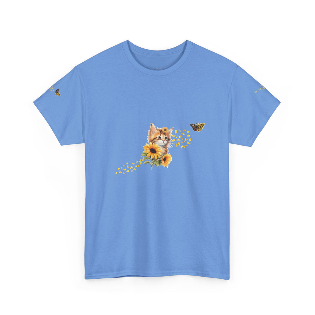 Sunflower Kitten Tee | Butterfly Accent, Floral Cat Shirt