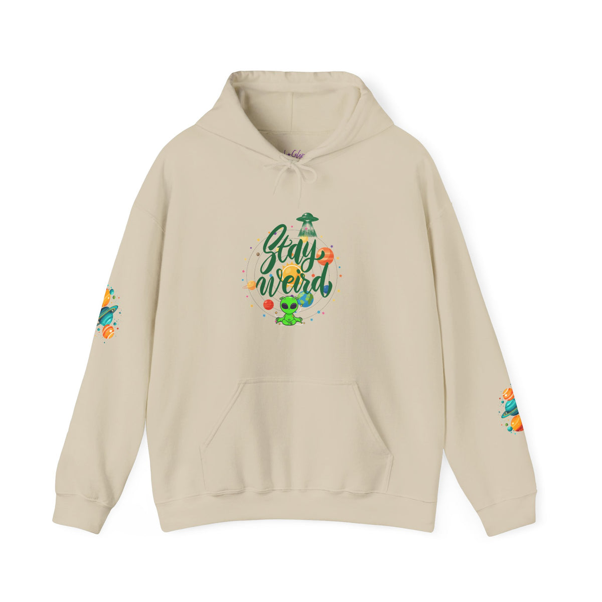 Stay Weird Premium Hoodie | Alien & Space Graphic Hoodie | Front, Back & Sleeve Print | Boutique UFO Apparel