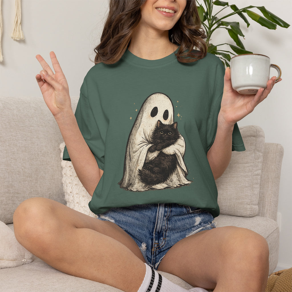 Ghost Hug T-Shirt — Cute Ghost Holding Cat Graphic Tee