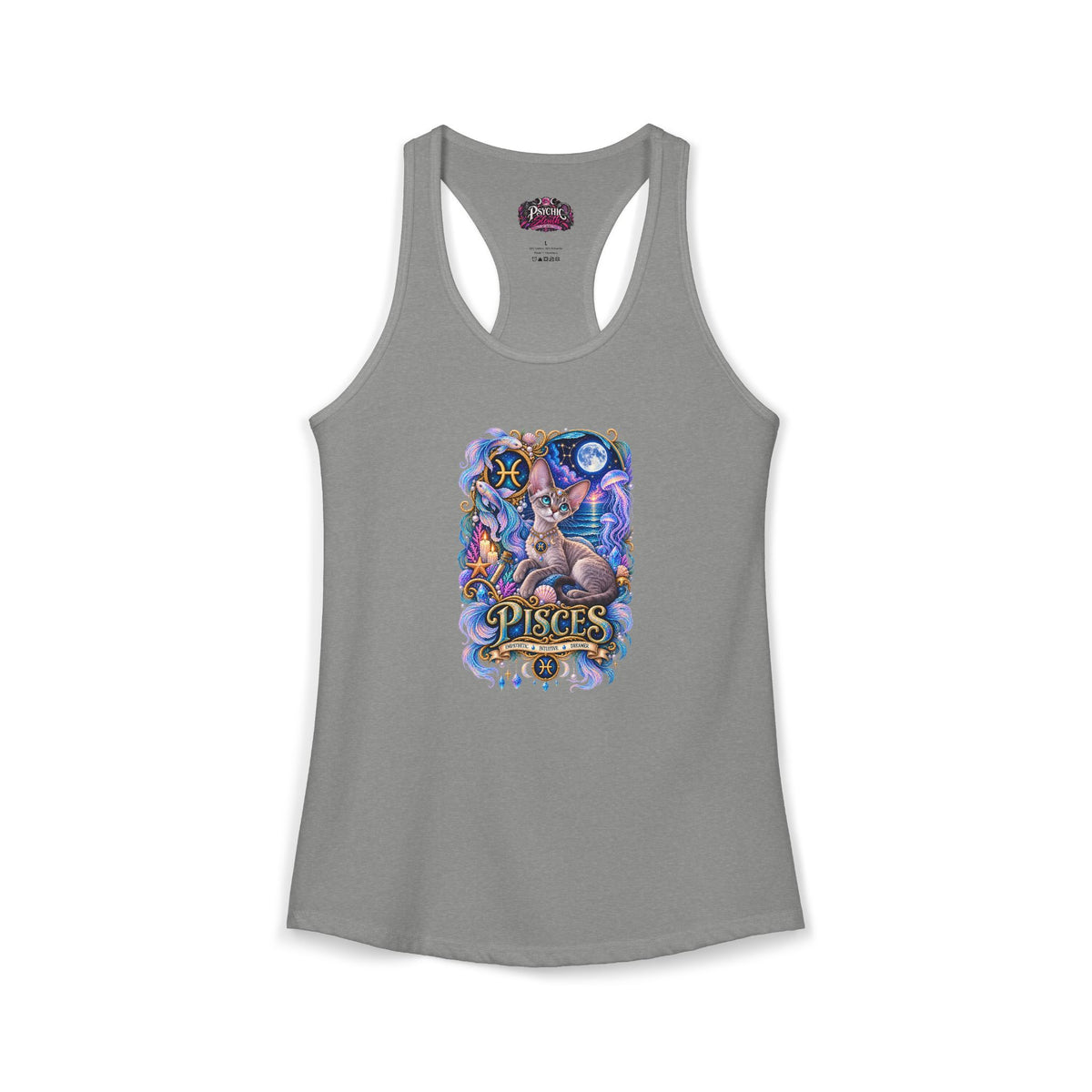 Pisces Devon Rex Cat Zodiac Tank- Celestial Astrology Cat Lover Tank