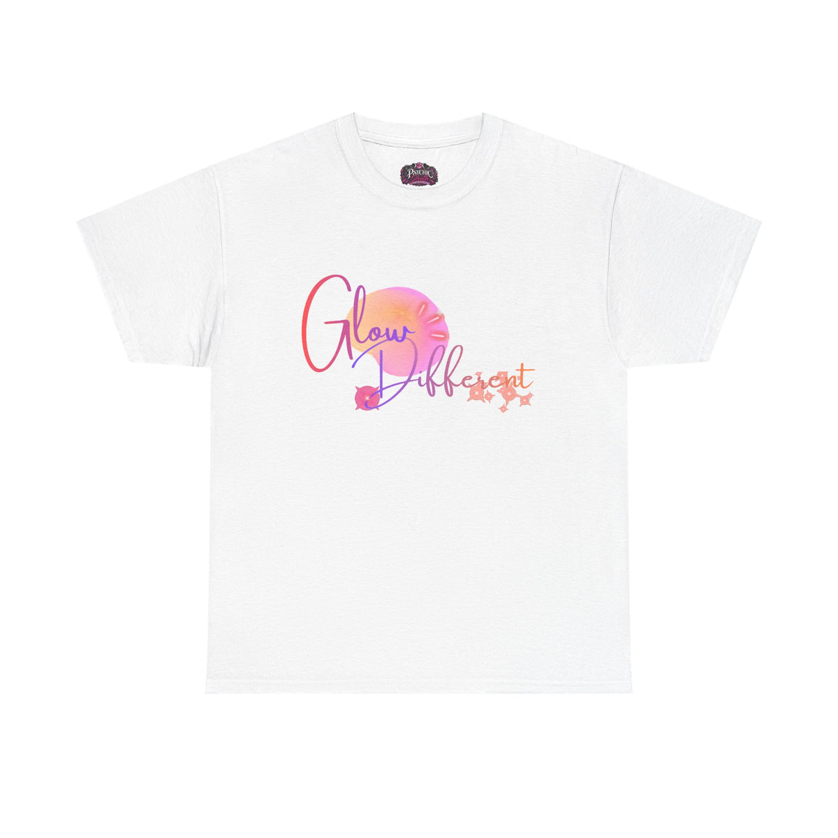 Glow Different Tee — Inspirational Pastel Script Graphic T-Shirt