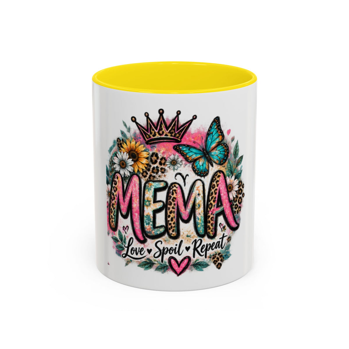 Mema Floral Accent Coffee Mug – 'Mema' Crown, Butterflies & Sunshine Design (11/15 oz)