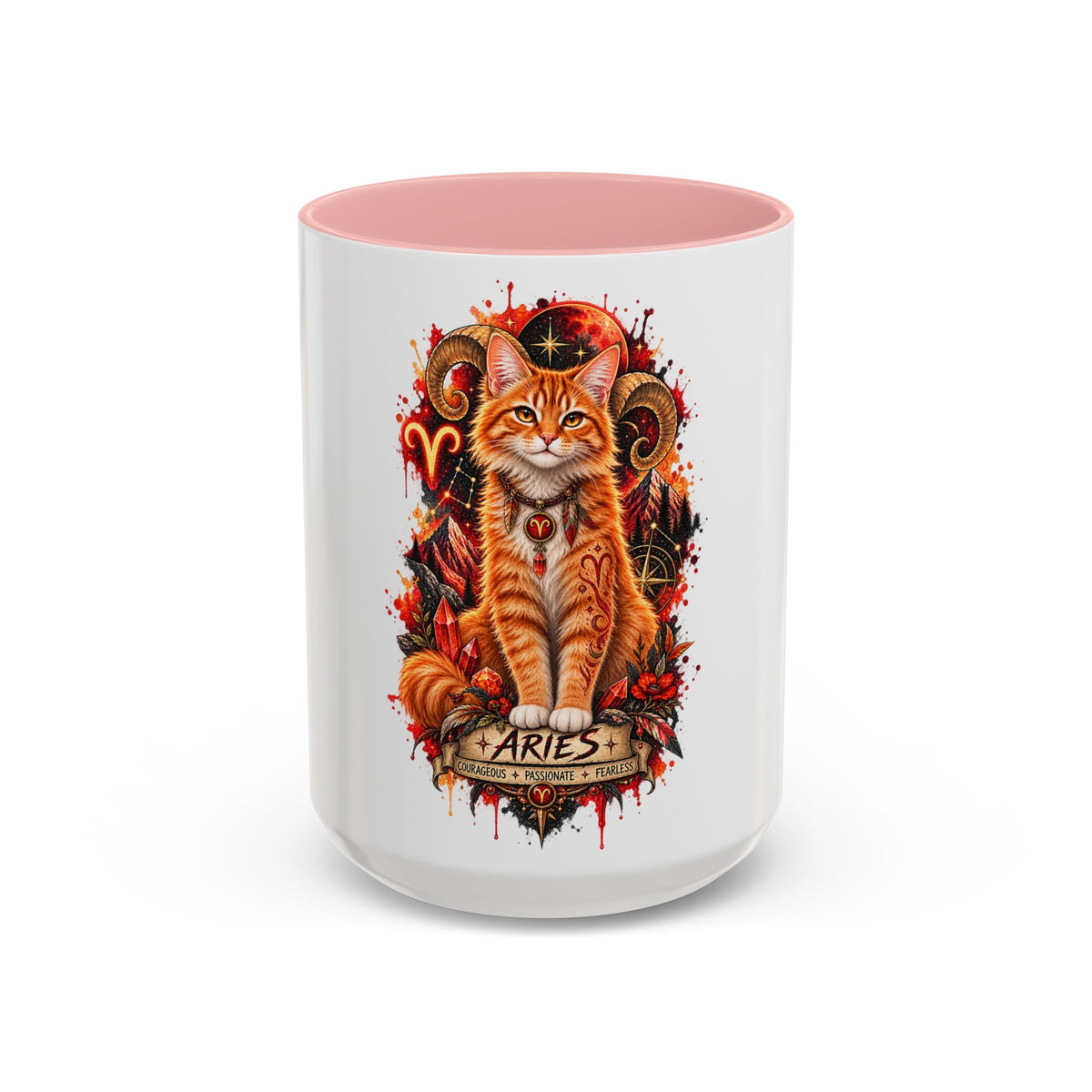 Aries Orange Tabby Cat Zodiac Coffee Mug – Cute Orange Tabby Astrology Accent Mug (11/15 oz)
