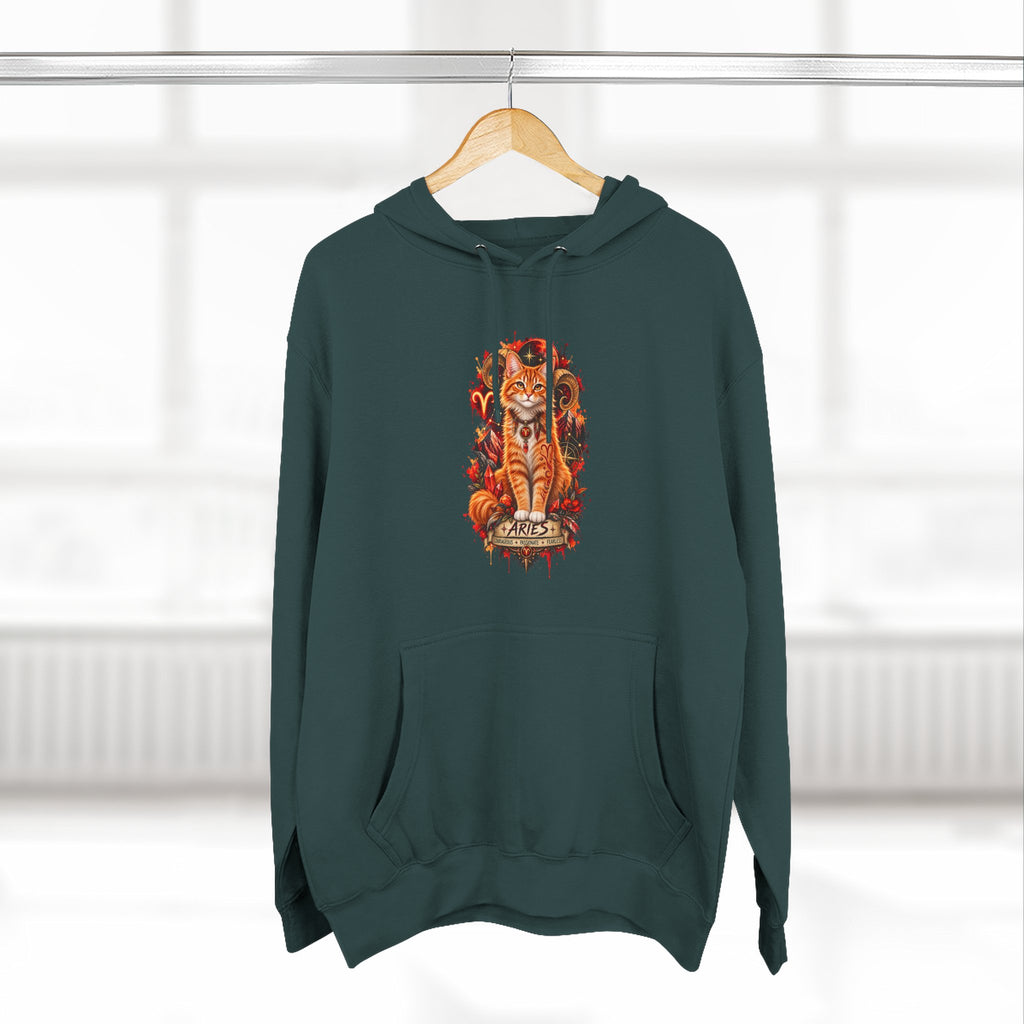 Aries Tabby Cat Zodiac Hoodie — Zodiac Constellation Graphic Fleece Pullover