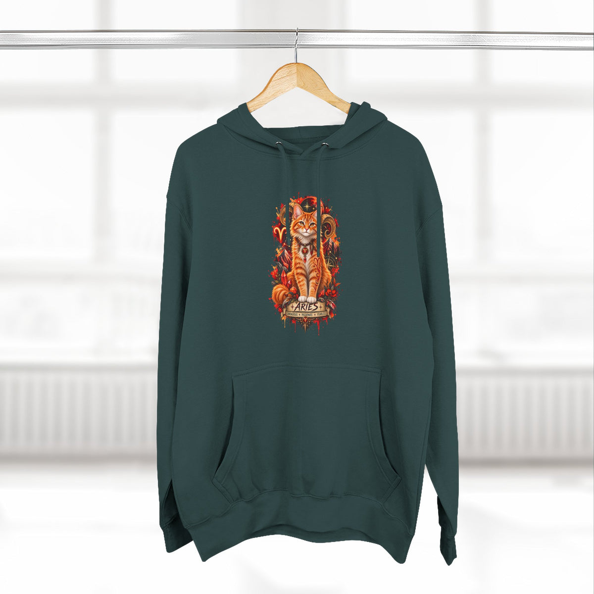 Aries Tabby Cat Zodiac Hoodie — Zodiac Constellation Graphic Fleece Pullover