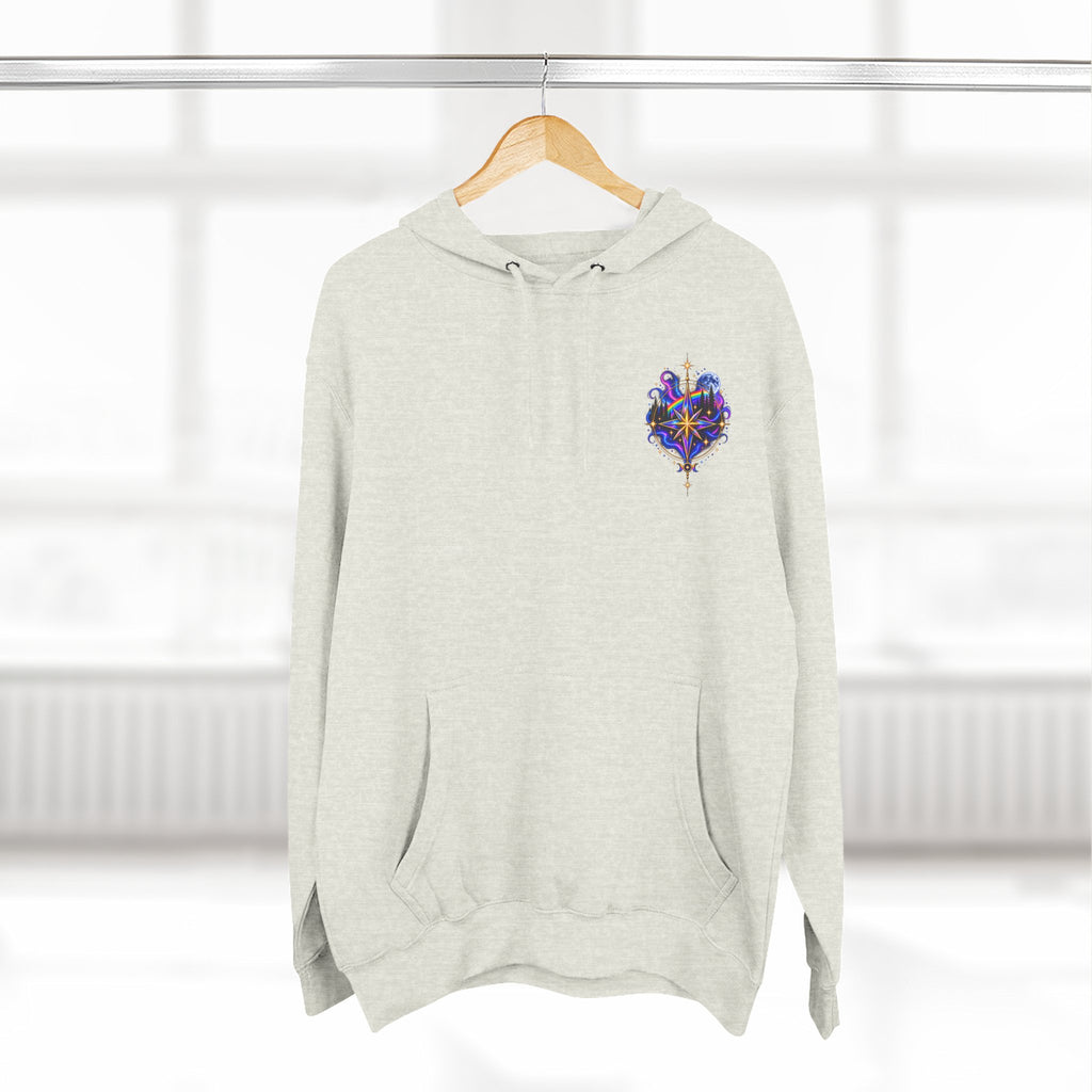 Guided by Light Bound toTruth Fleece Hoodie — Spiritual Galaxy Chest Emblem & Backscape Design