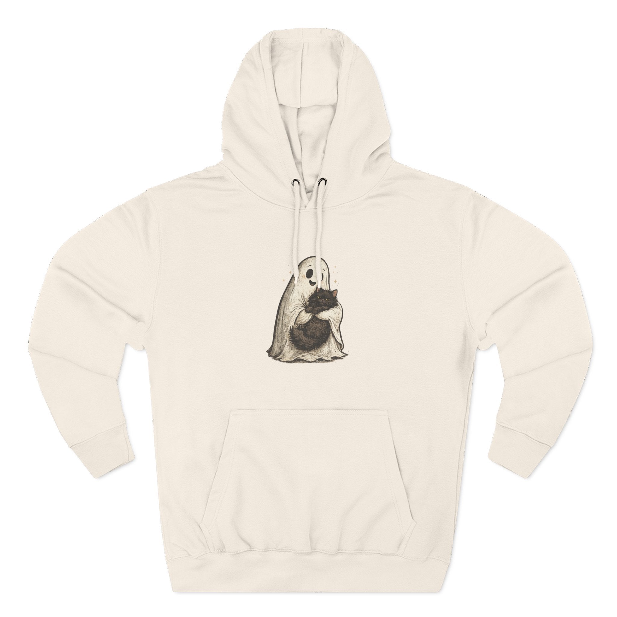 Boo & Meow Ghost Hugging Black Cat hoodie | Cute Spooky Tee Fleece Pullover