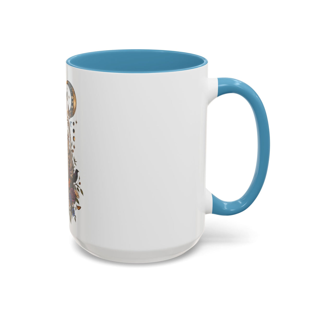 Skull & Moon Floral Coffee Mug — Gothic Botanical Accent Mug