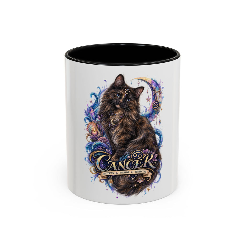 Cancer Zodiac Tortoiseshell Cat Accent Coffee Mug – Astrological Cat Lover Gift (11/15oz)