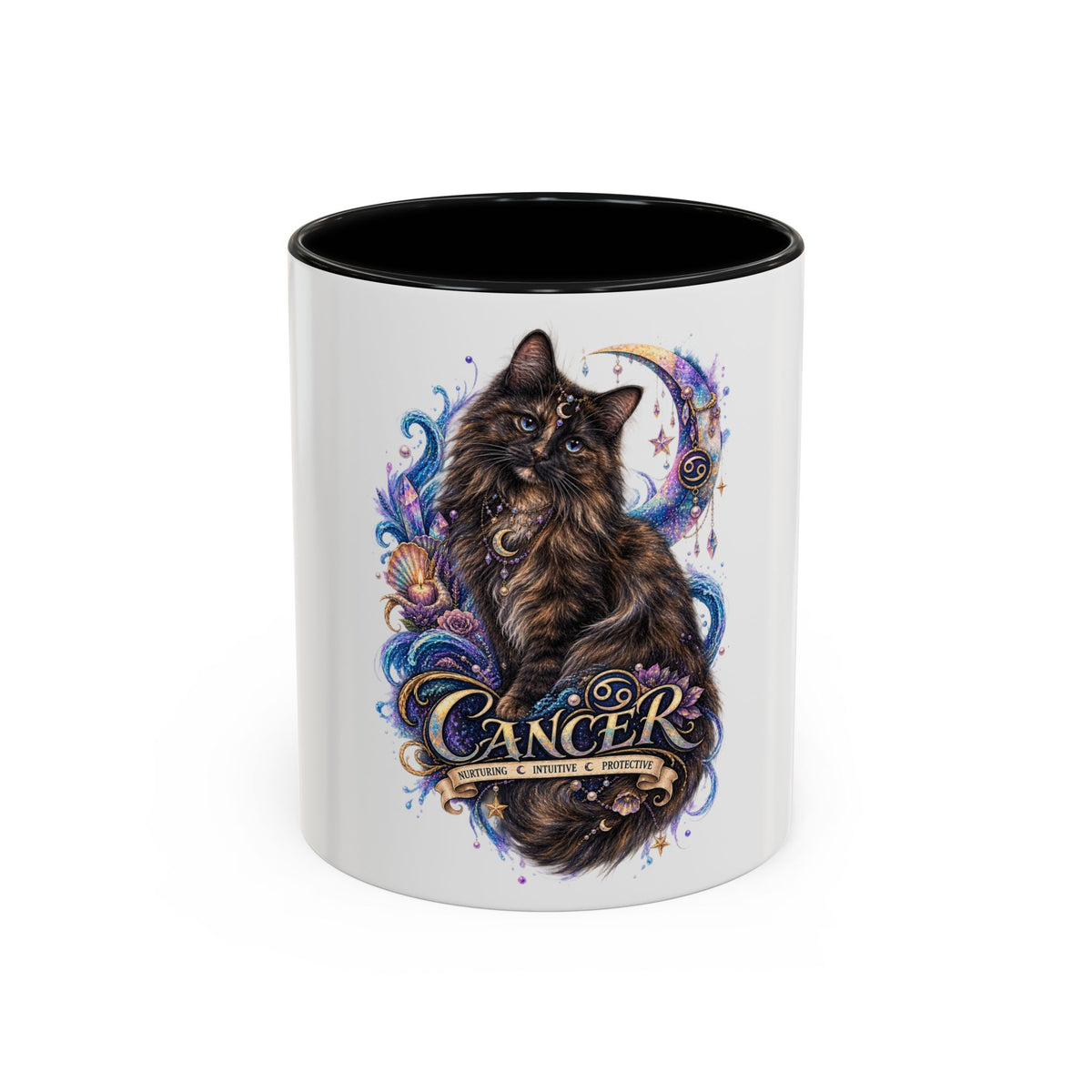 Cancer Zodiac Tortoiseshell Cat Accent Coffee Mug – Astrological Cat Lover Gift (11/15oz)