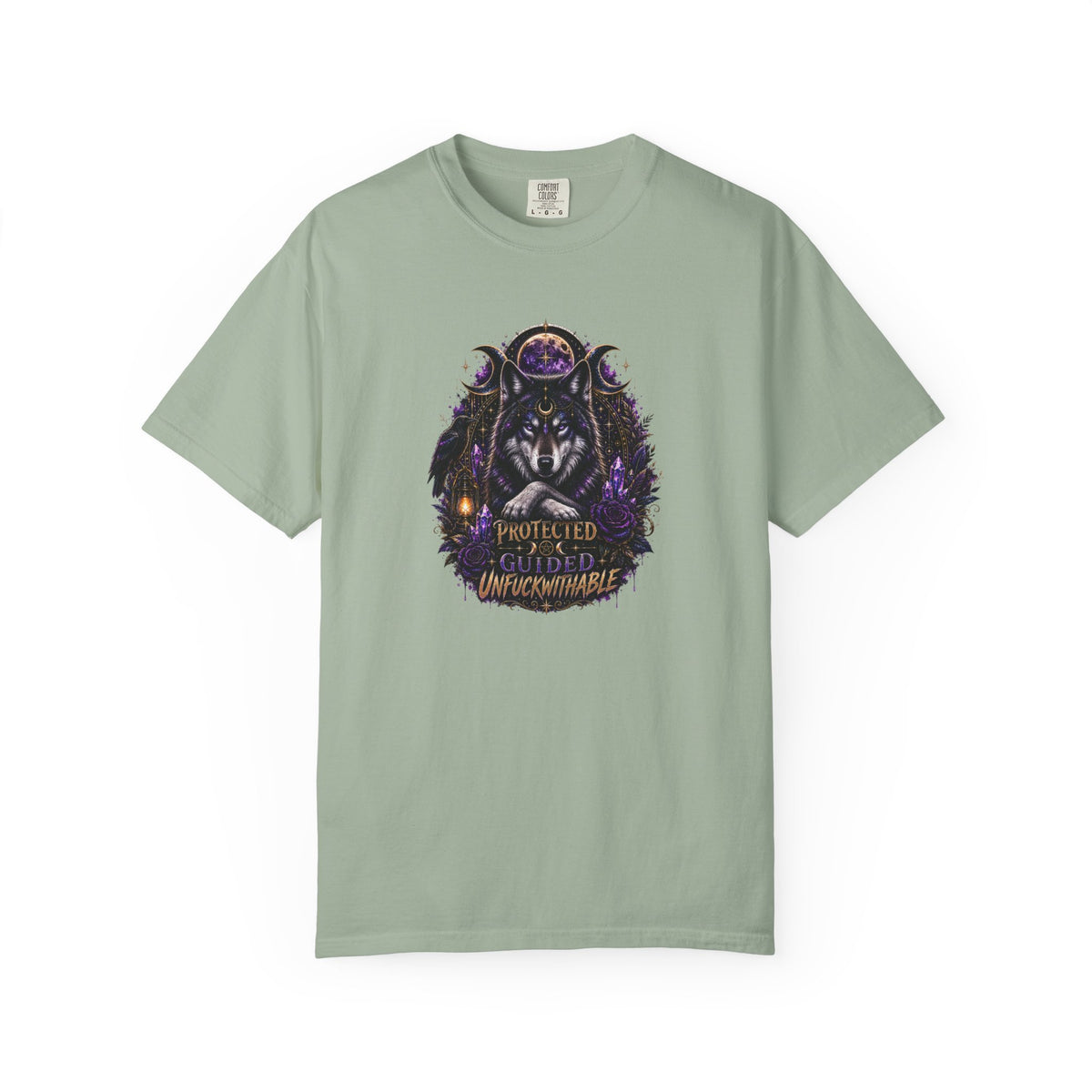 Protector Wolf T-Shirt — "Protected, Guided, Unfuckwithable" Spiritual Graphic Tee