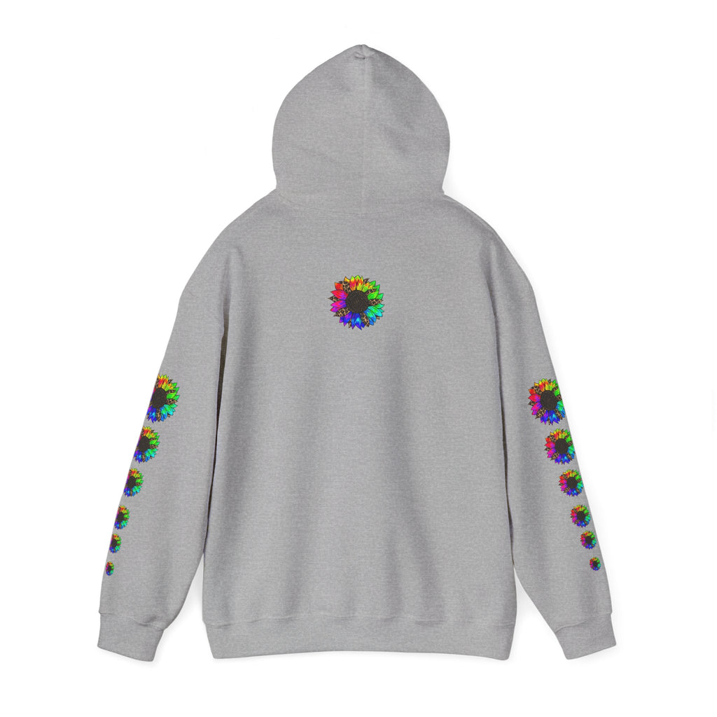 Inspirational Floral Hoodie – "Your Smile is Kind & Beautiful" Rainbow Sunflower Cozy Pullover