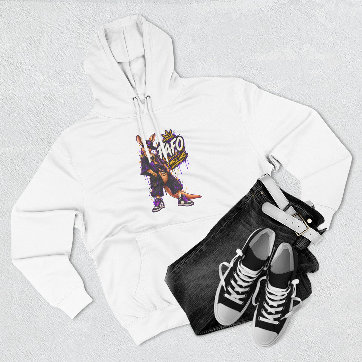 Streetstyle Kangaroo Graphic Hoodie — "FAFO" Retro Character Pullover