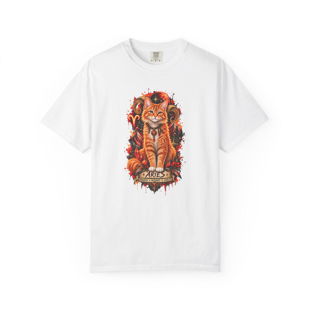 Aries Orange Tabby Cat Zodiac T-Shirt — Fiery Astrological Graphic Tee