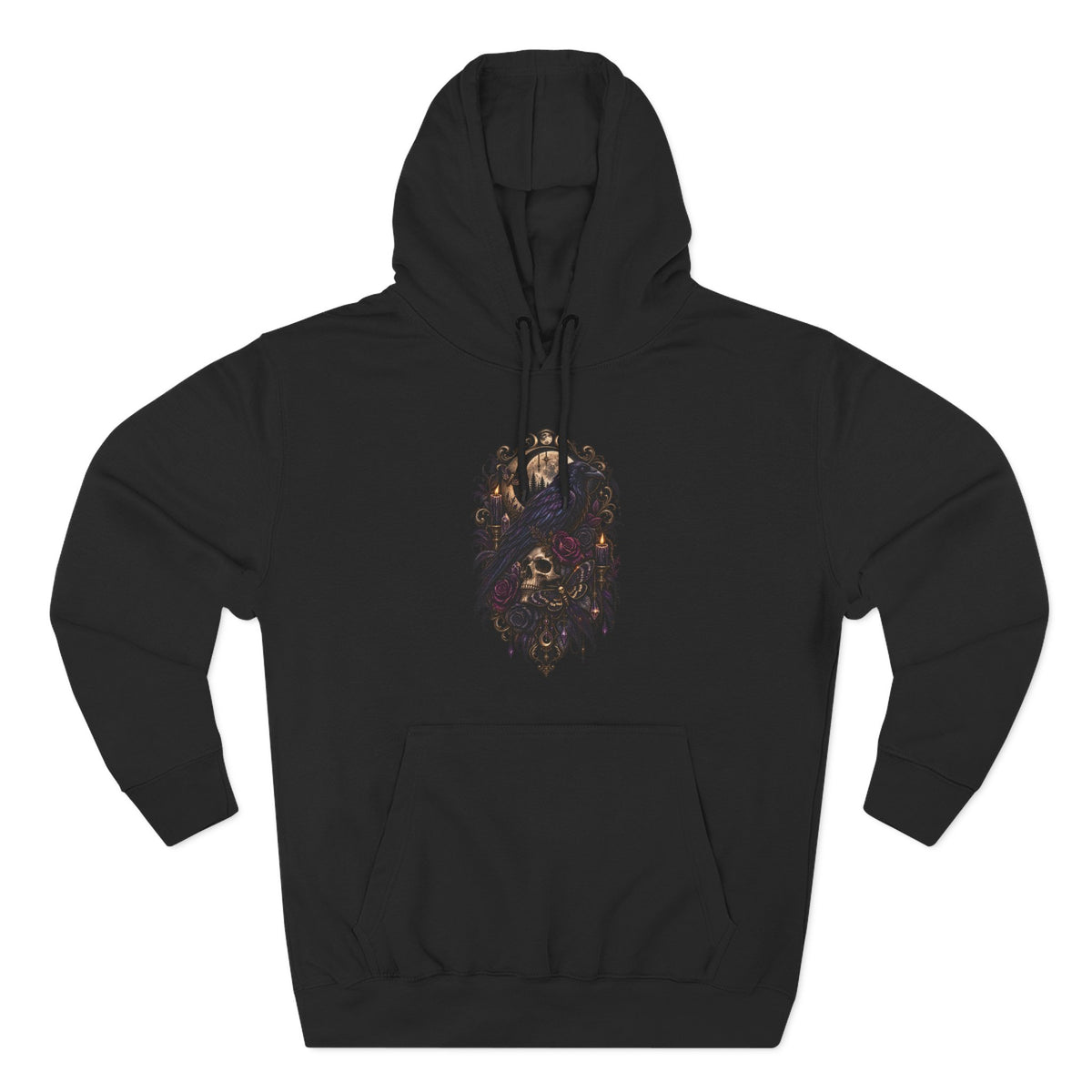 Raven Skull Graphic Hoodie — Gothic Fleece Pullover