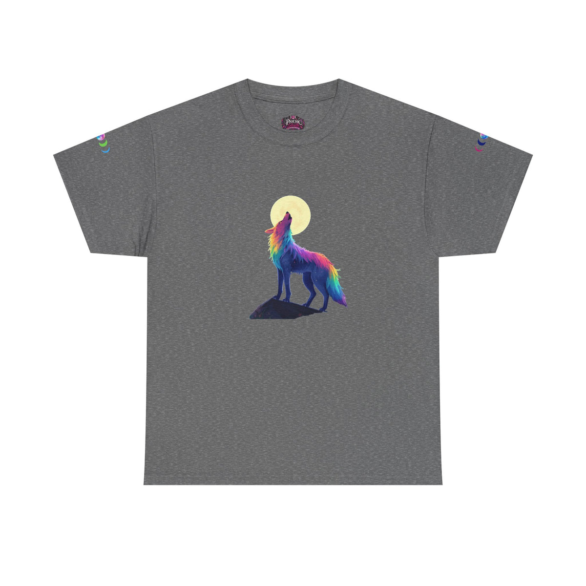 Wolf Moon T‑Shirt — Rainbow Celestial Wolf Graphic Tee