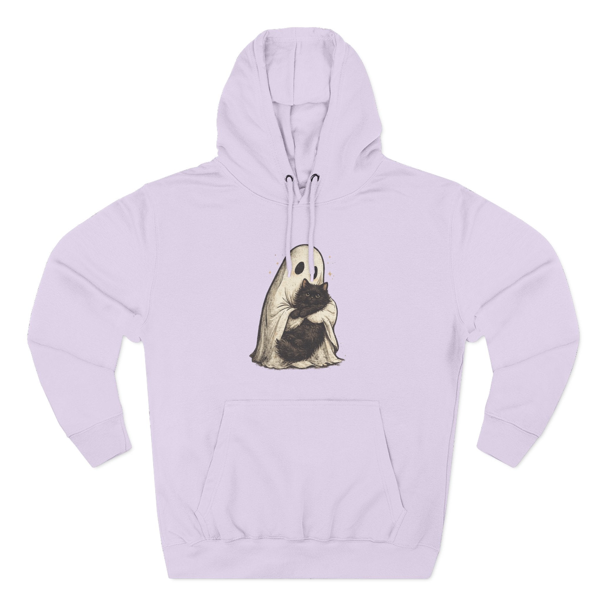 Ghost Hugging Black Cat Fleece Hoodie — Cute Ghost Hugging Black Cat Cozy Pullover