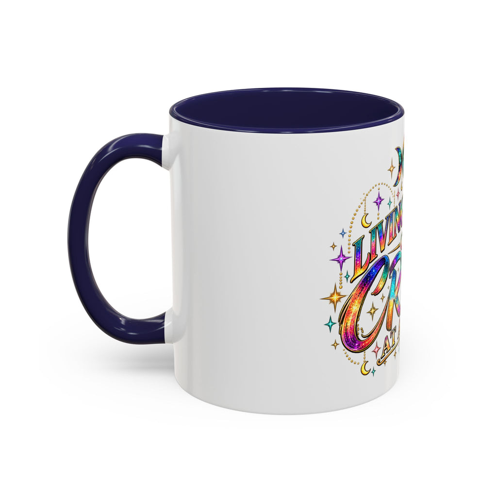 Coffee Mug — "Living My Life One Crisis at a Time" Colorful Boho Accent Mug (11/15oz)