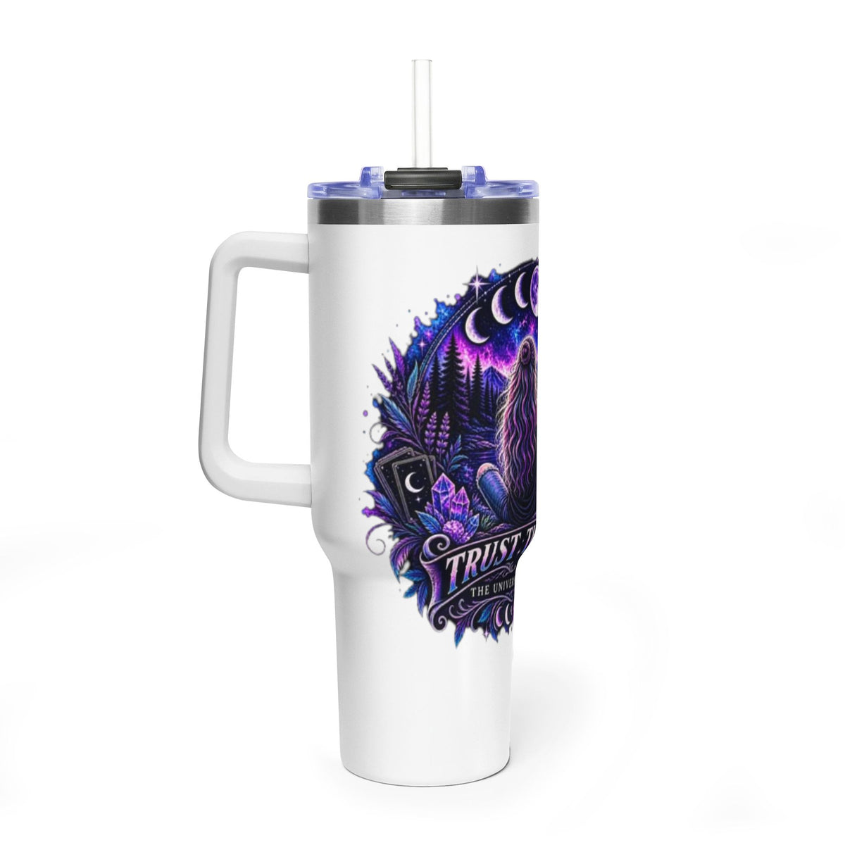 40oz Vacuum Tumbler – 'Trust the Signs' Moonlit Forest Design
