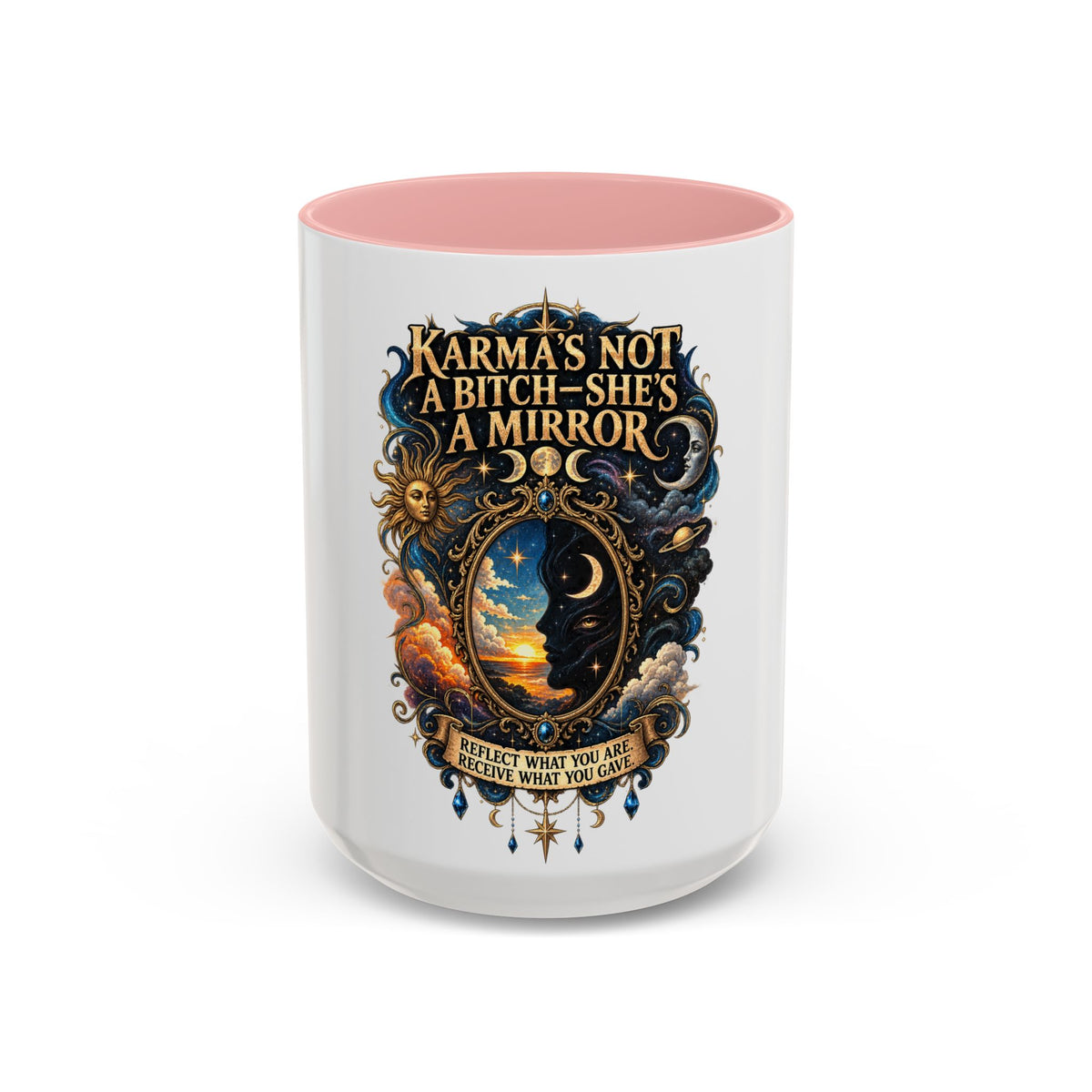 Coffee Mug — "Karma's Not a Bitch — She's a Mirror" Accent Ceramic Mug (11/15oz)