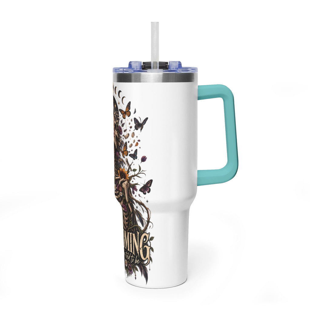 40oz Half human half skeleton Floral butterfly — "Unbecoming" Insulated Travel Cup