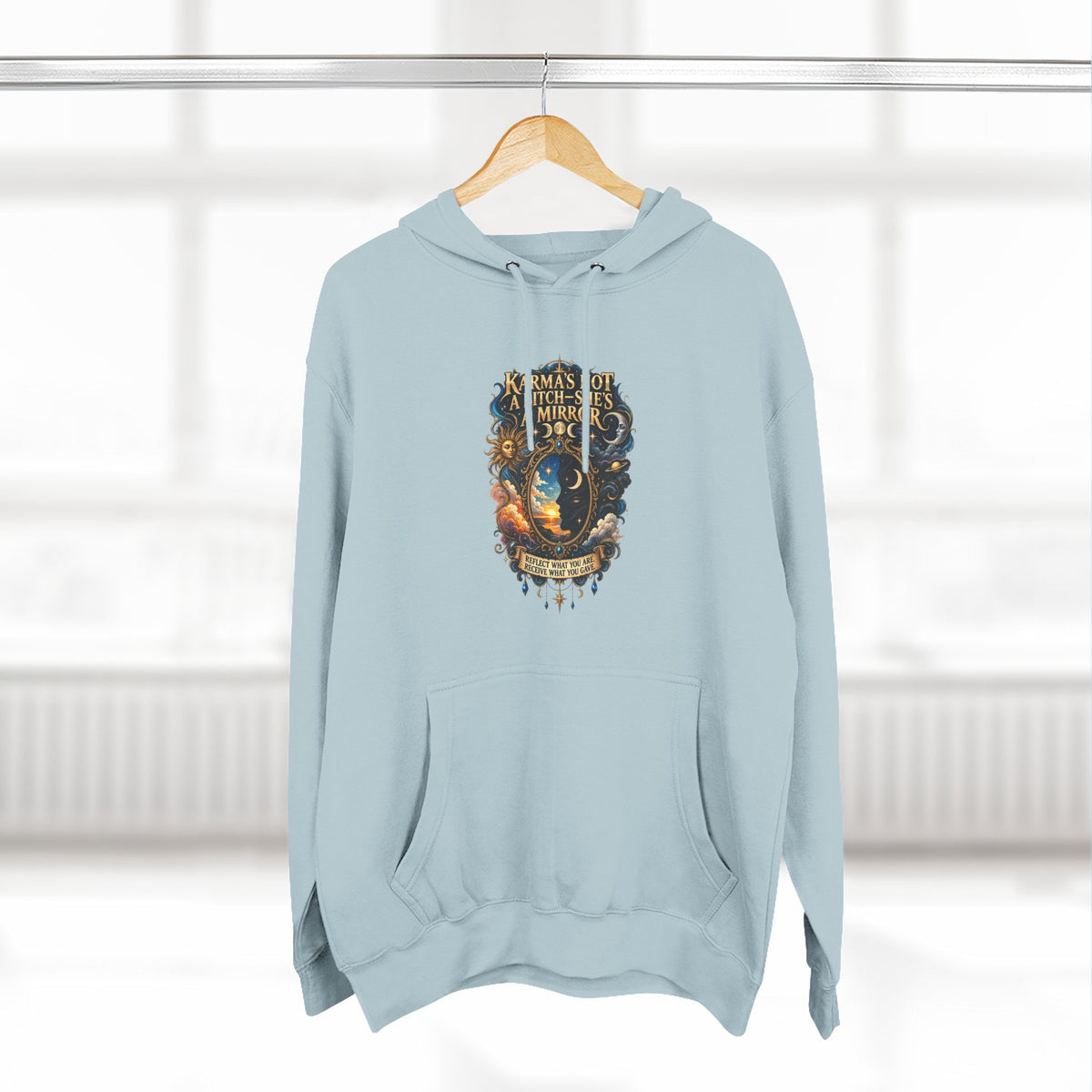 "Karma's not a Bitch she's a Mirror" Hoodie — Spiritual Boho Graphic Pullover
