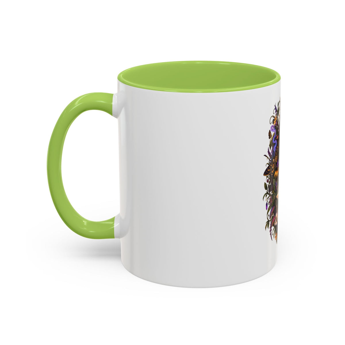 Black Cat & Skull Floral Accent Coffee Mug — Gothic Halloween Coffee Cup (11/15oz)