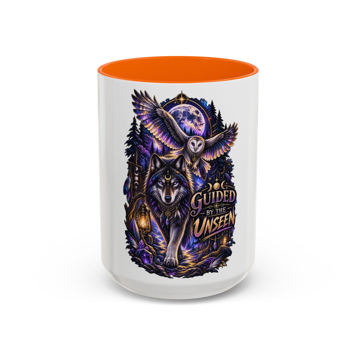 Guided by the Unseen Coffee Mug — Wolf & Owl Spirit Animal Accent Mug (11/15oz)