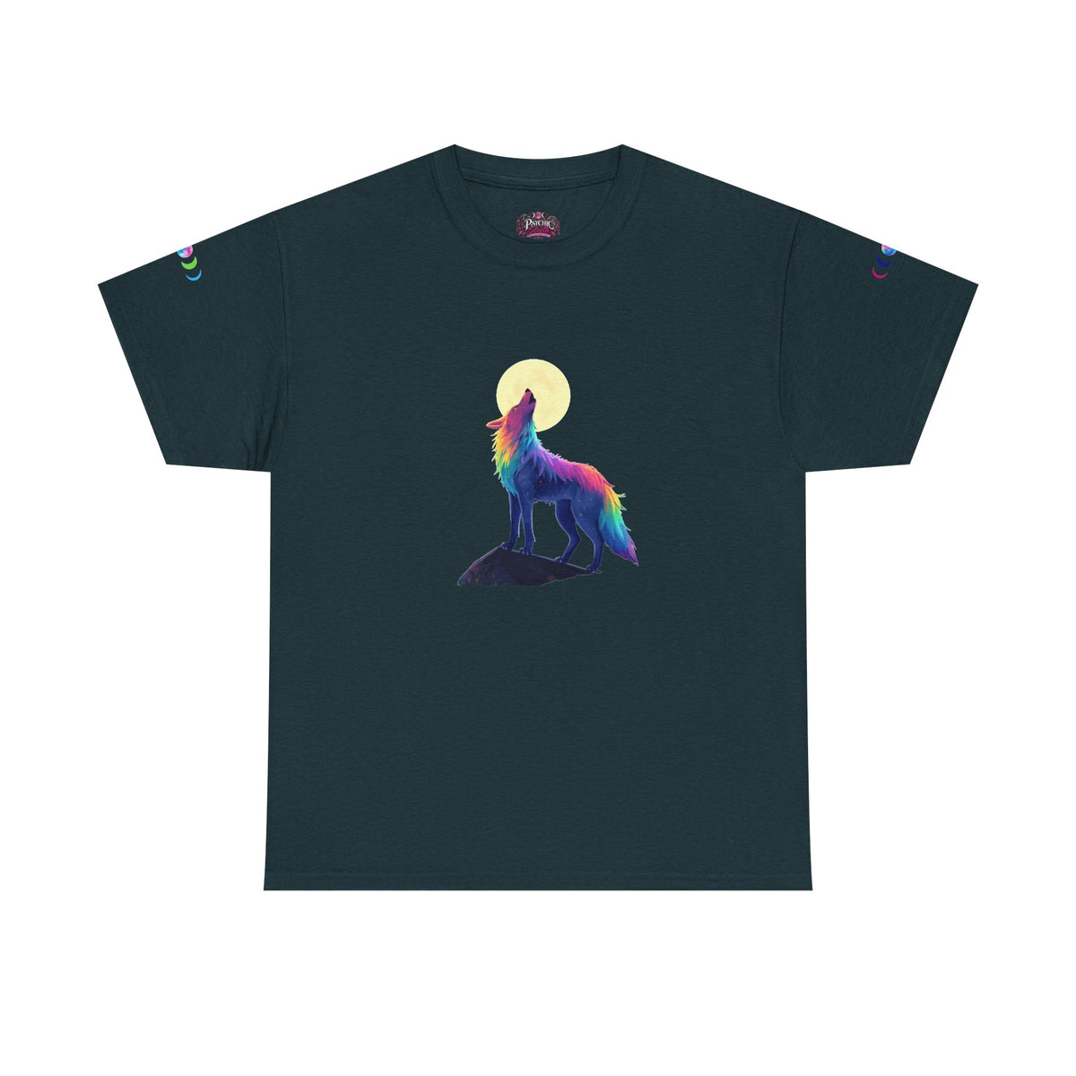 Wolf Moon T‑Shirt — Rainbow Celestial Wolf Graphic Tee
