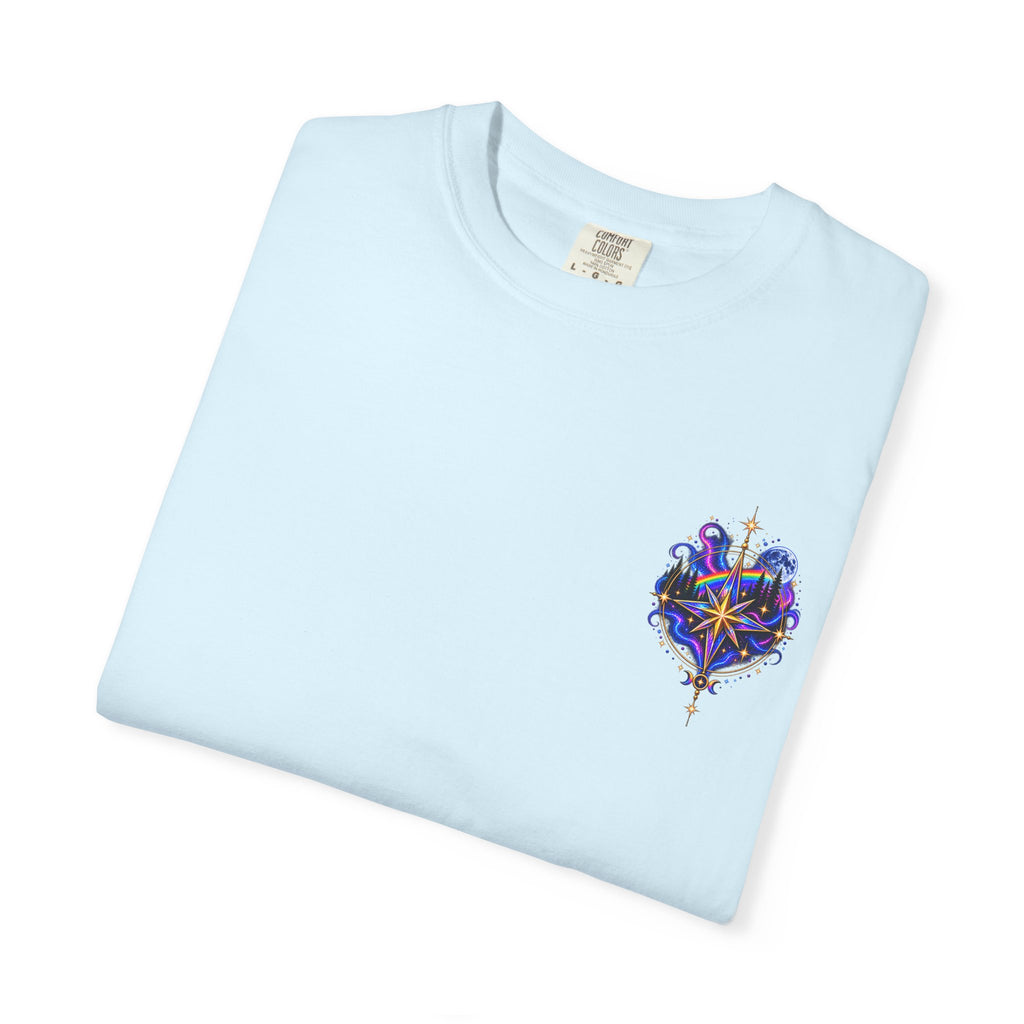 T-Shirt — "Guided by Light, Bound to Truth" Cosmic Forest Graphic