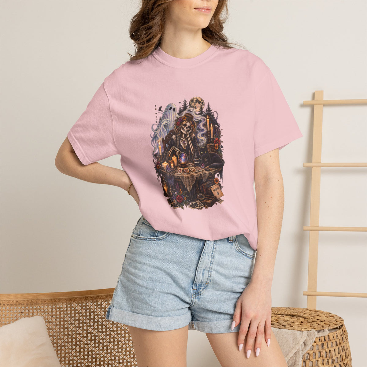 Tarot Seance Skeleton, Black Cat & Ghost Graphic Tee