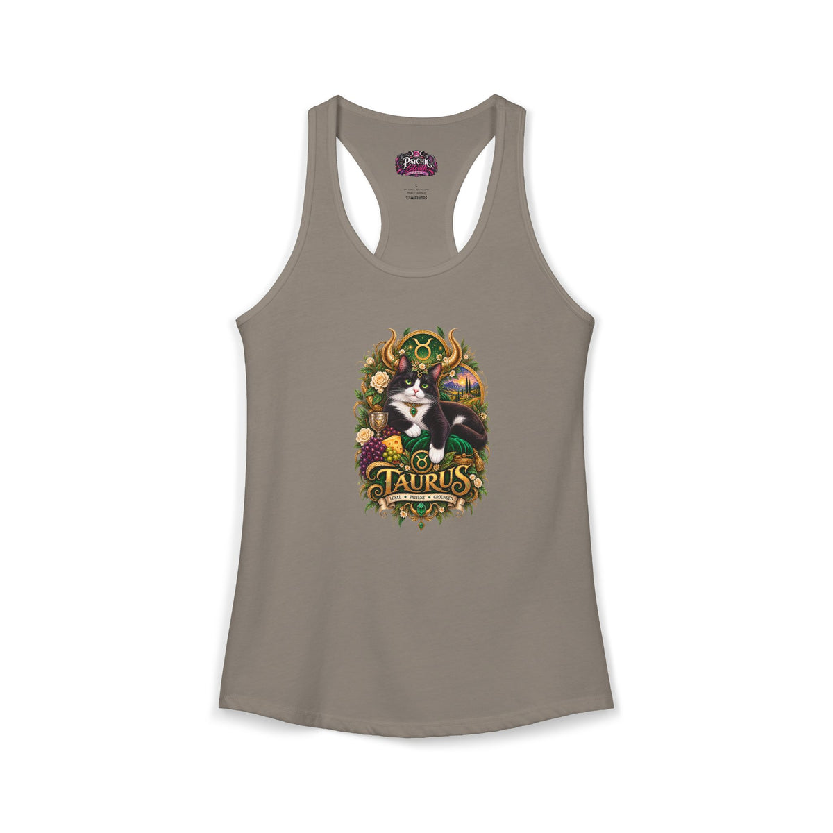 Taurus Tuxedo Cat Zodiac Tank- Celestial Astrology Cat Lover Tank