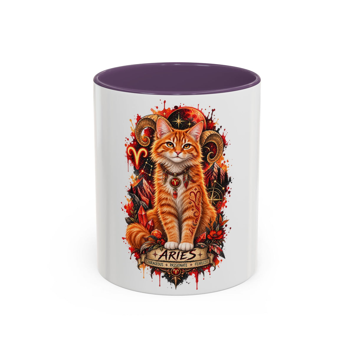 Aries Orange Tabby Cat Zodiac Coffee Mug – Cute Orange Tabby Astrology Accent Mug (11/15 oz)