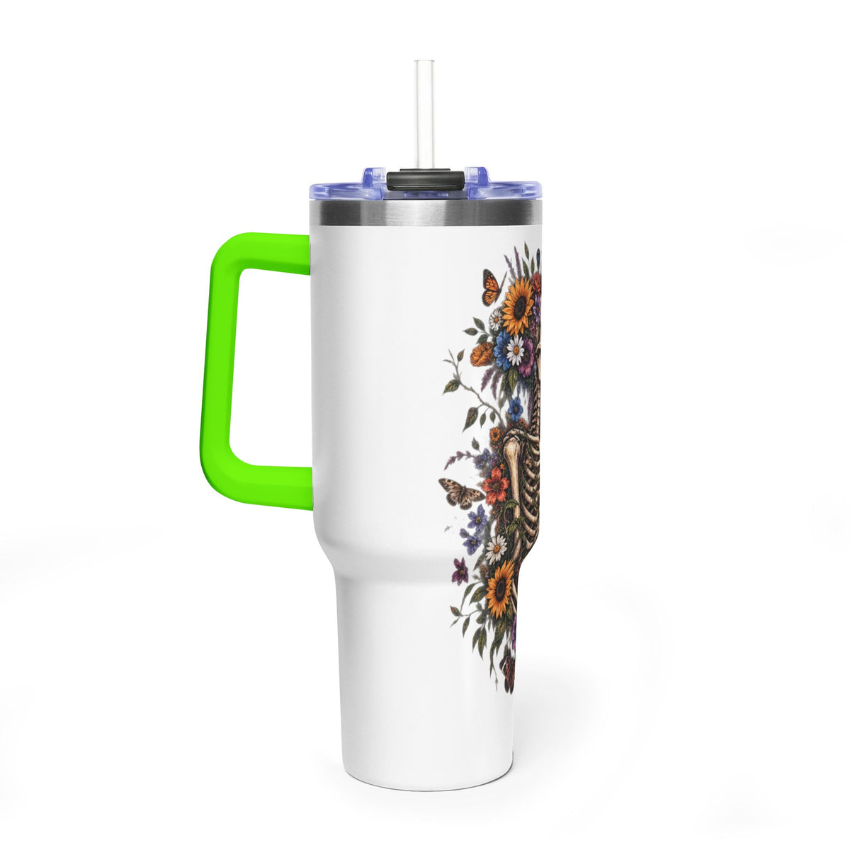 40oz Floral Skeleton Tumbler – Insulated Vacuum Travel Mug