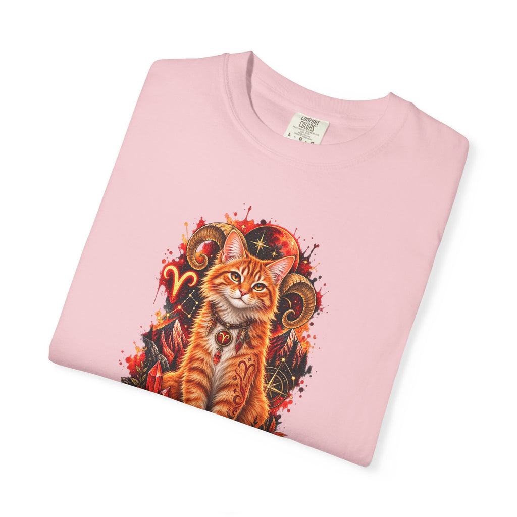 Aries Orange Tabby Cat Zodiac T-Shirt — Fiery Astrological Graphic Tee