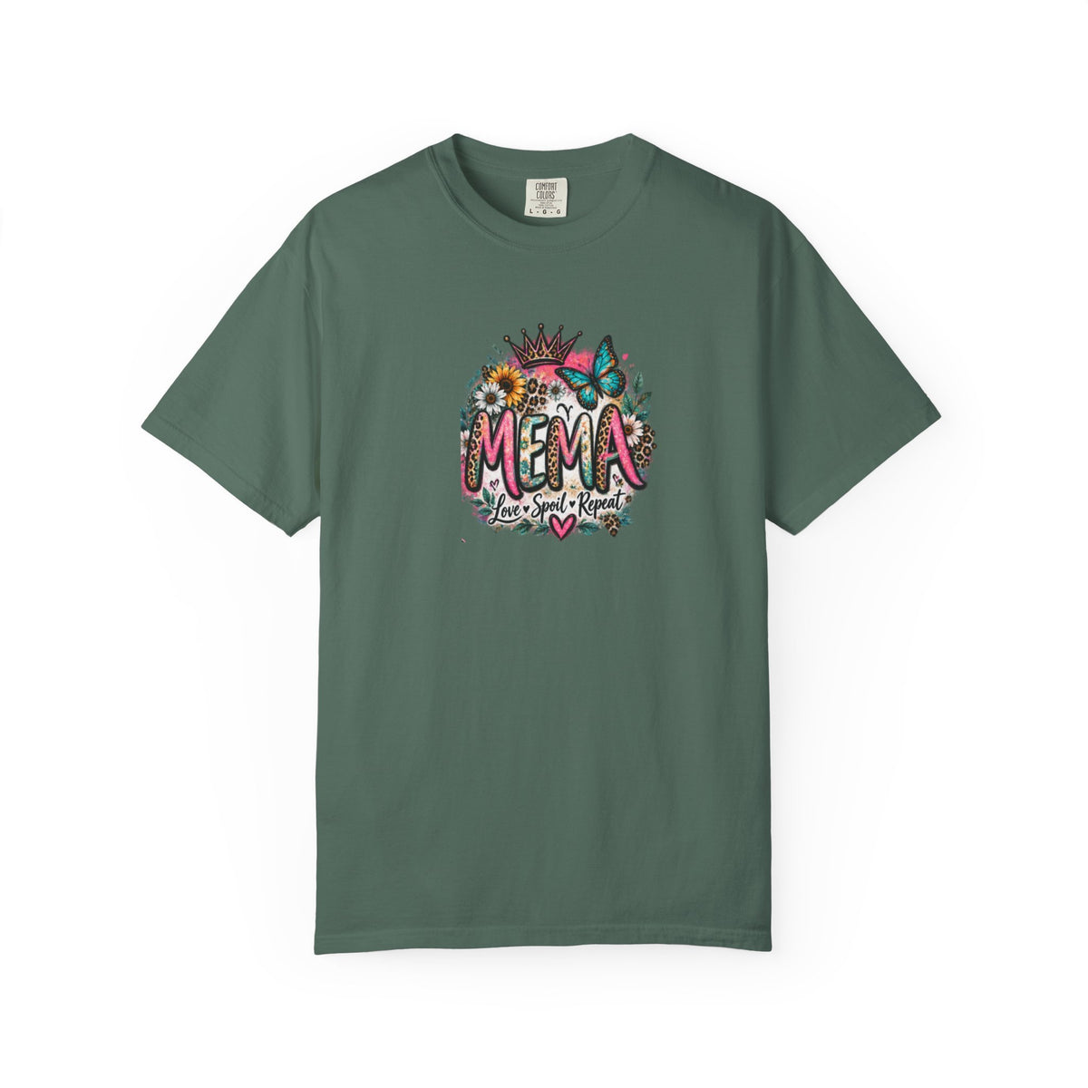 MEMA Floral Crown Tee — Cute Grandma Shirt with Butterfly & Heart Design