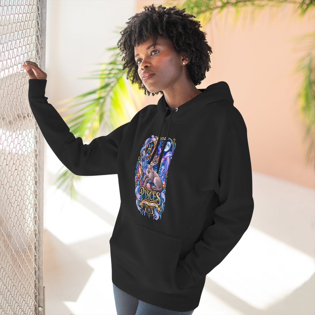 Pisces Zodiac Devon Rex Cat Hoodie — Mystical Watercolor Fish Astrology Pullover