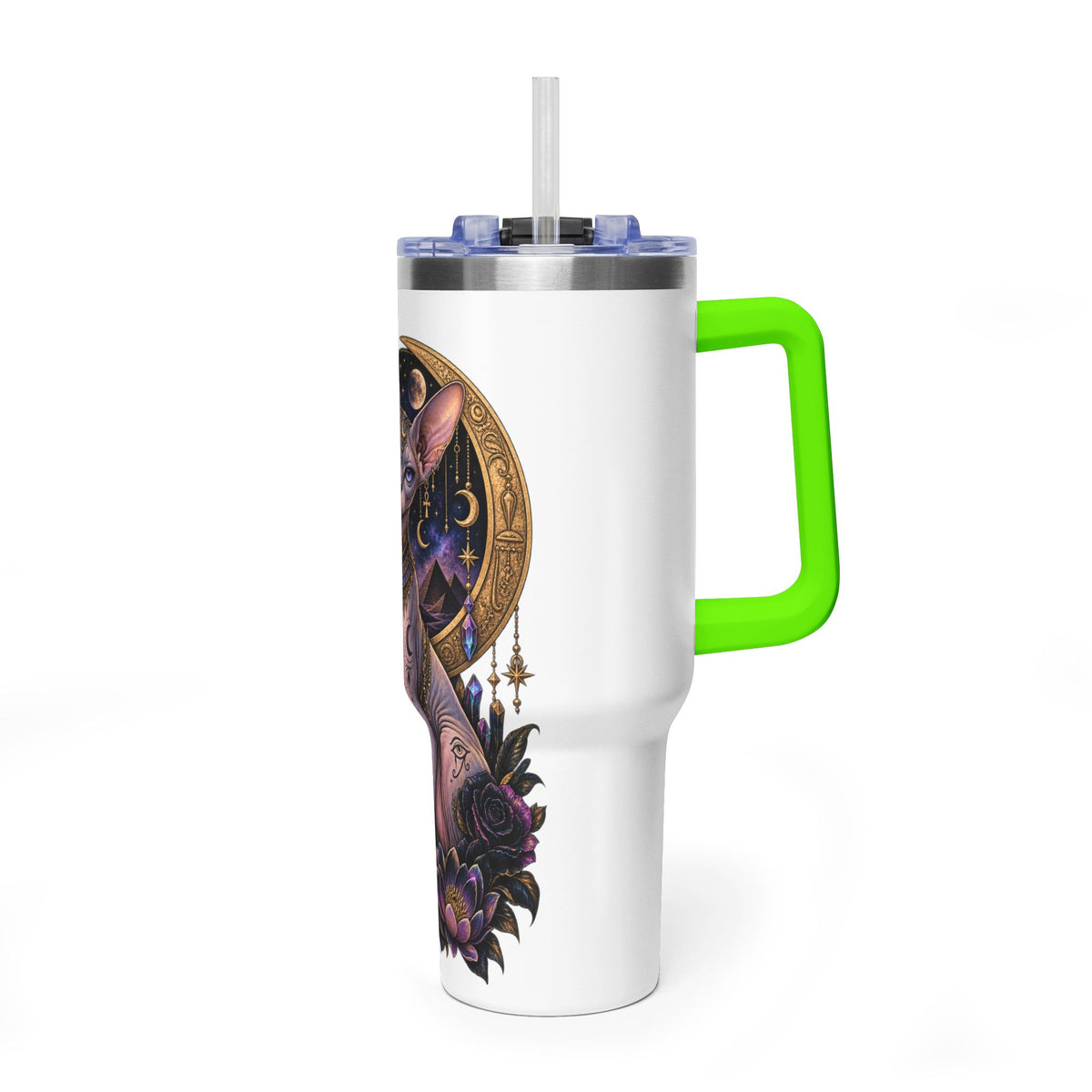 40oz Sphynx Cat Tumbler — Mystical Moon Vacuum Insulated Travel Mug