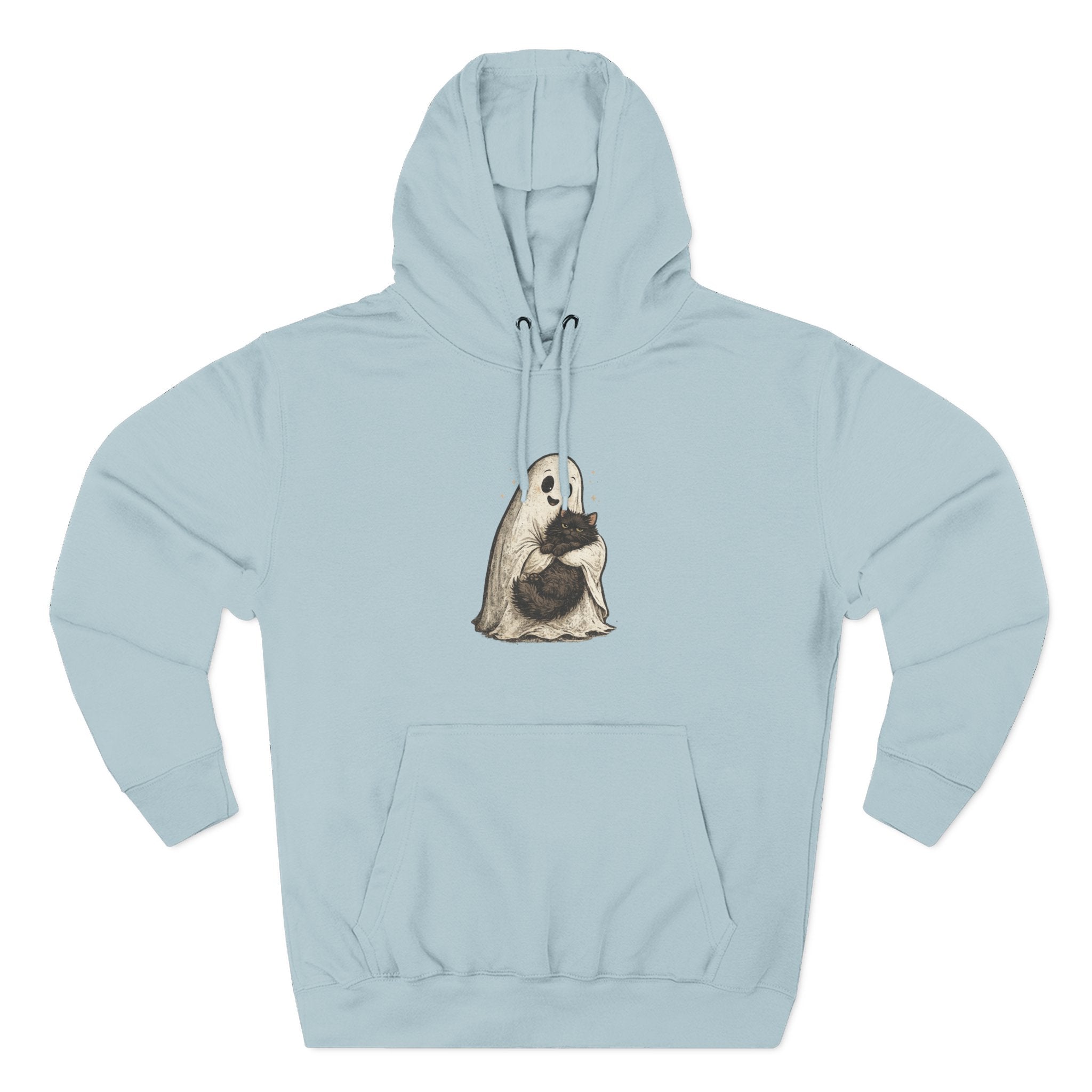 Boo & Meow Ghost Hugging Black Cat hoodie | Cute Spooky Tee Fleece Pullover
