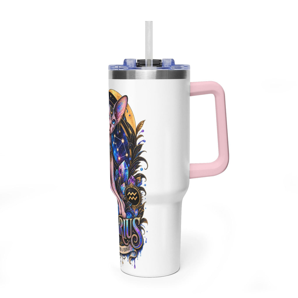 40oz Aquarius Zodiac Tumbler — Sphynx Cat Astrology Vacuum Thermal Cup