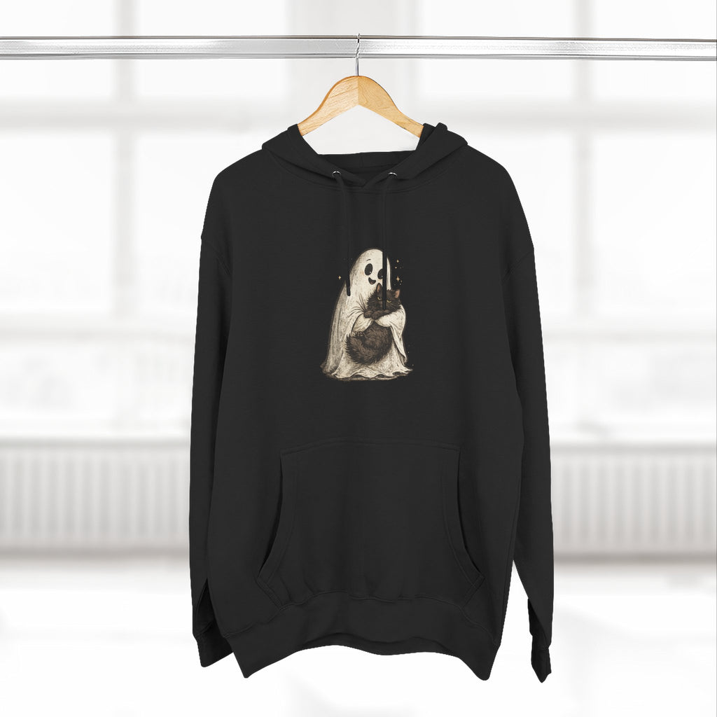 Boo & Meow Ghost Hugging Black Cat hoodie | Cute Spooky Tee Fleece Pullover