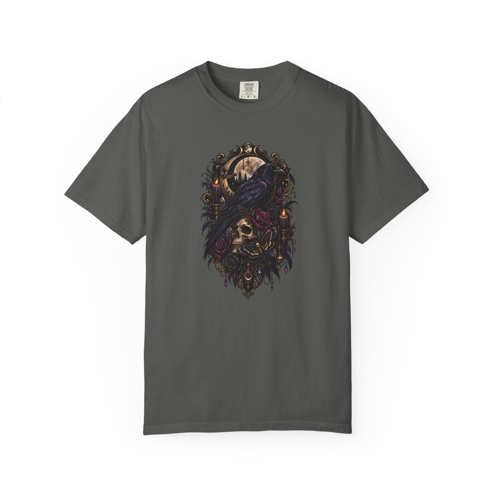 Skull & Crow Graphic Tee — Gothic Vintage Skull with Raven Design