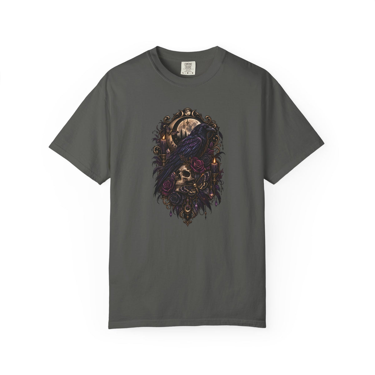 Skull & Crow Graphic Tee — Gothic Vintage Skull with Raven Design