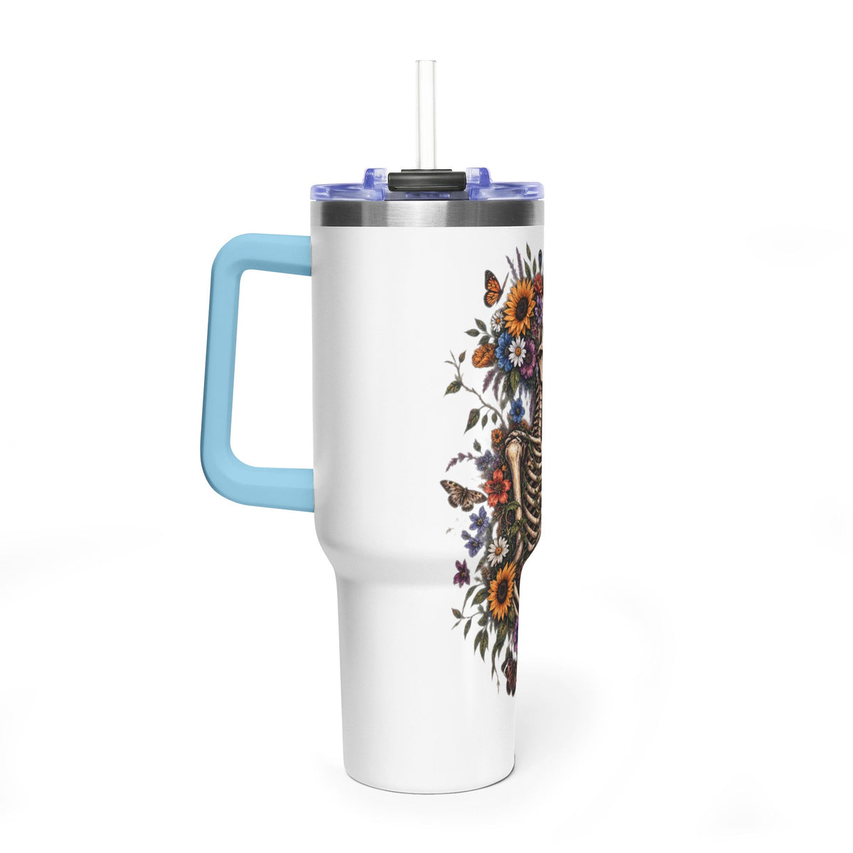 40oz Floral Skeleton Tumbler – Insulated Vacuum Travel Mug