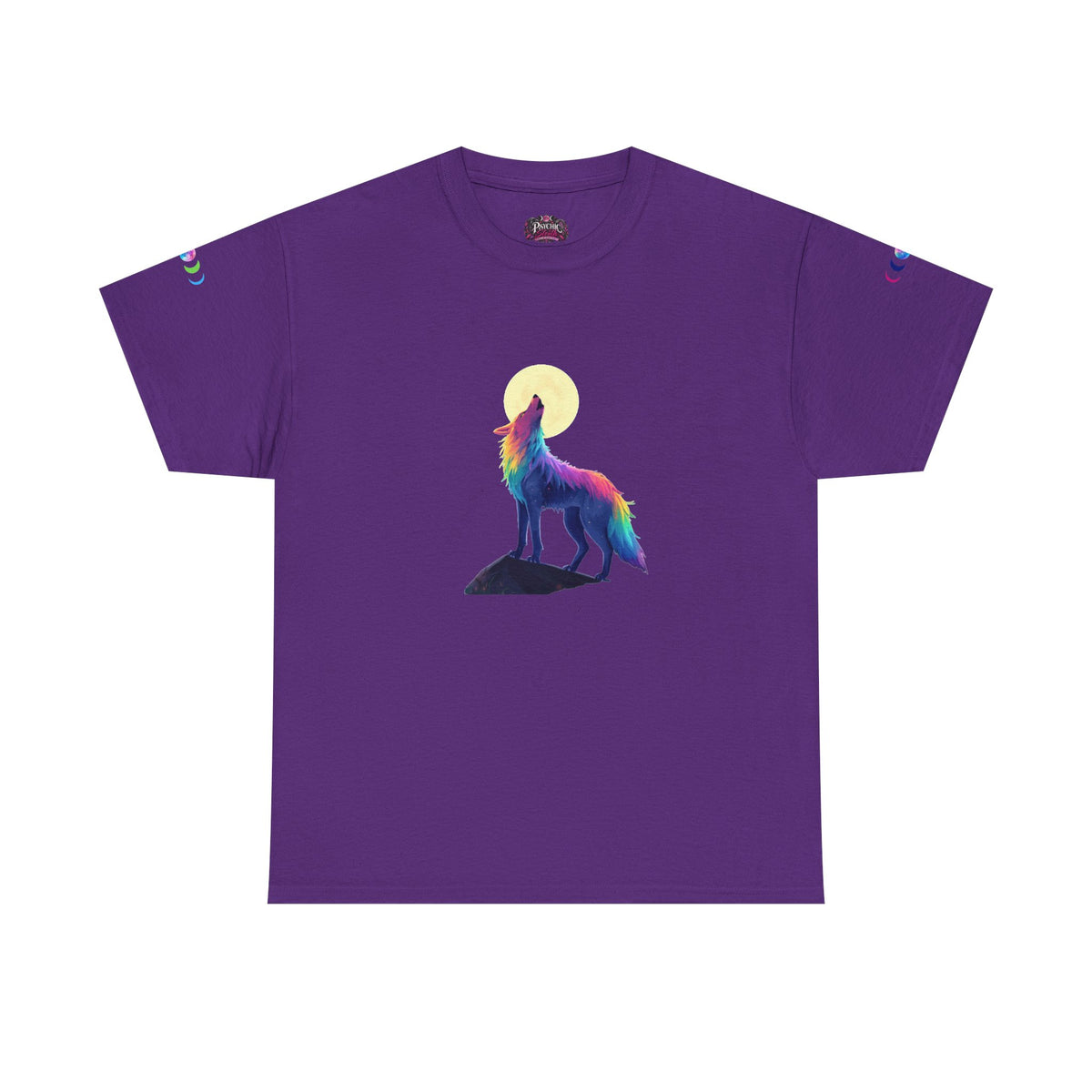 Wolf Moon T‑Shirt — Rainbow Celestial Wolf Graphic Tee