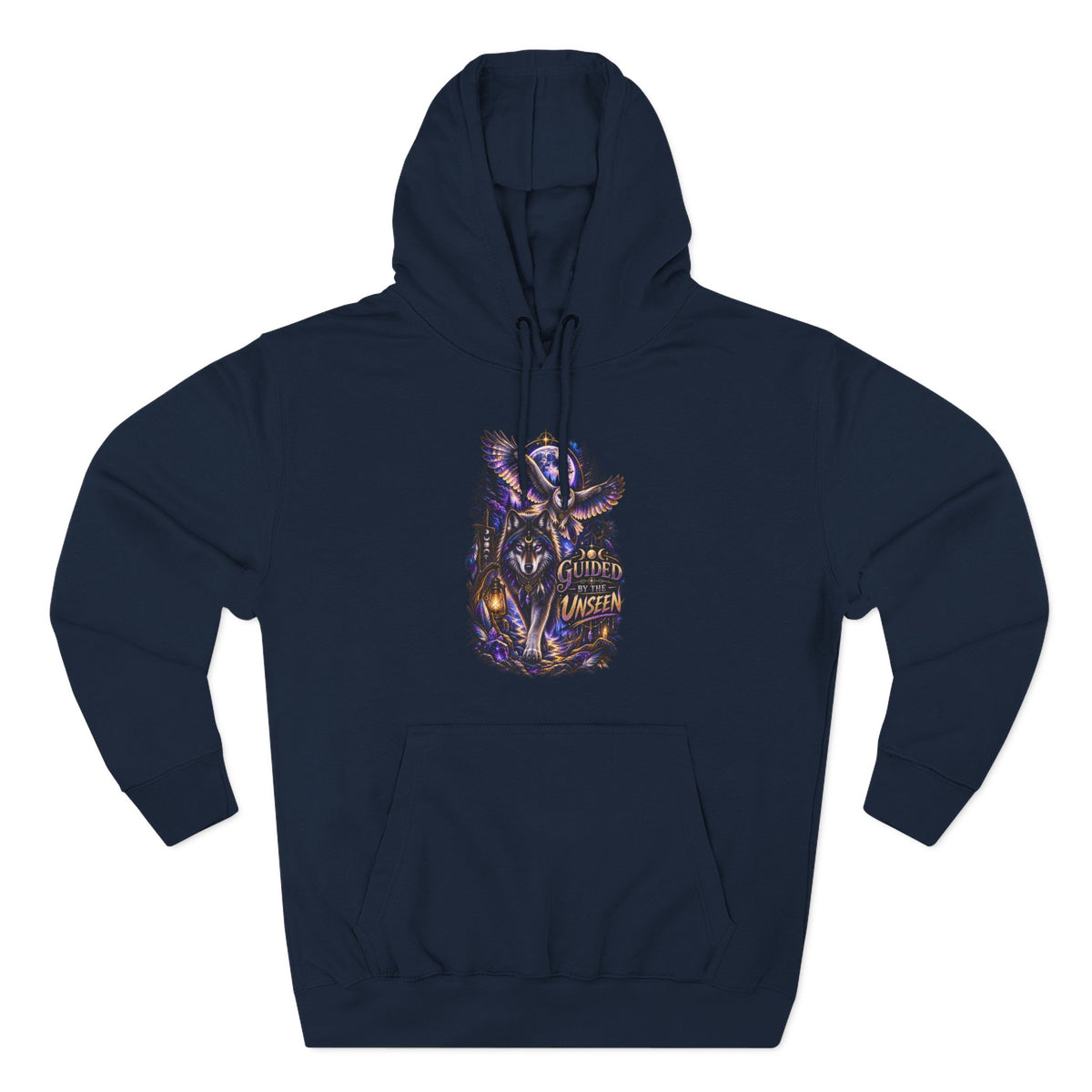 Witchy Owl and Wolf Fleece Hoodie - Mystical Night Forest Graphic- Guided by the Unseen