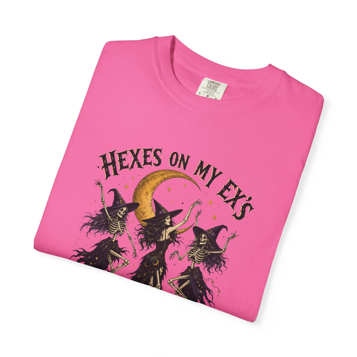 Witches and skeleton Graphic T-Shirt — "Hexes On My Ex's" Moon Witch Tee