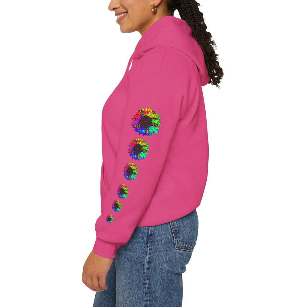 Inspirational Floral Hoodie – "Your Smile is Kind & Beautiful" Rainbow Sunflower Cozy Pullover
